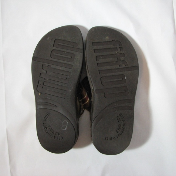 Fitflop Tan Pink Bronze Stripe Sandal Size 7 Women Flip Flops - Picture 2 of 6